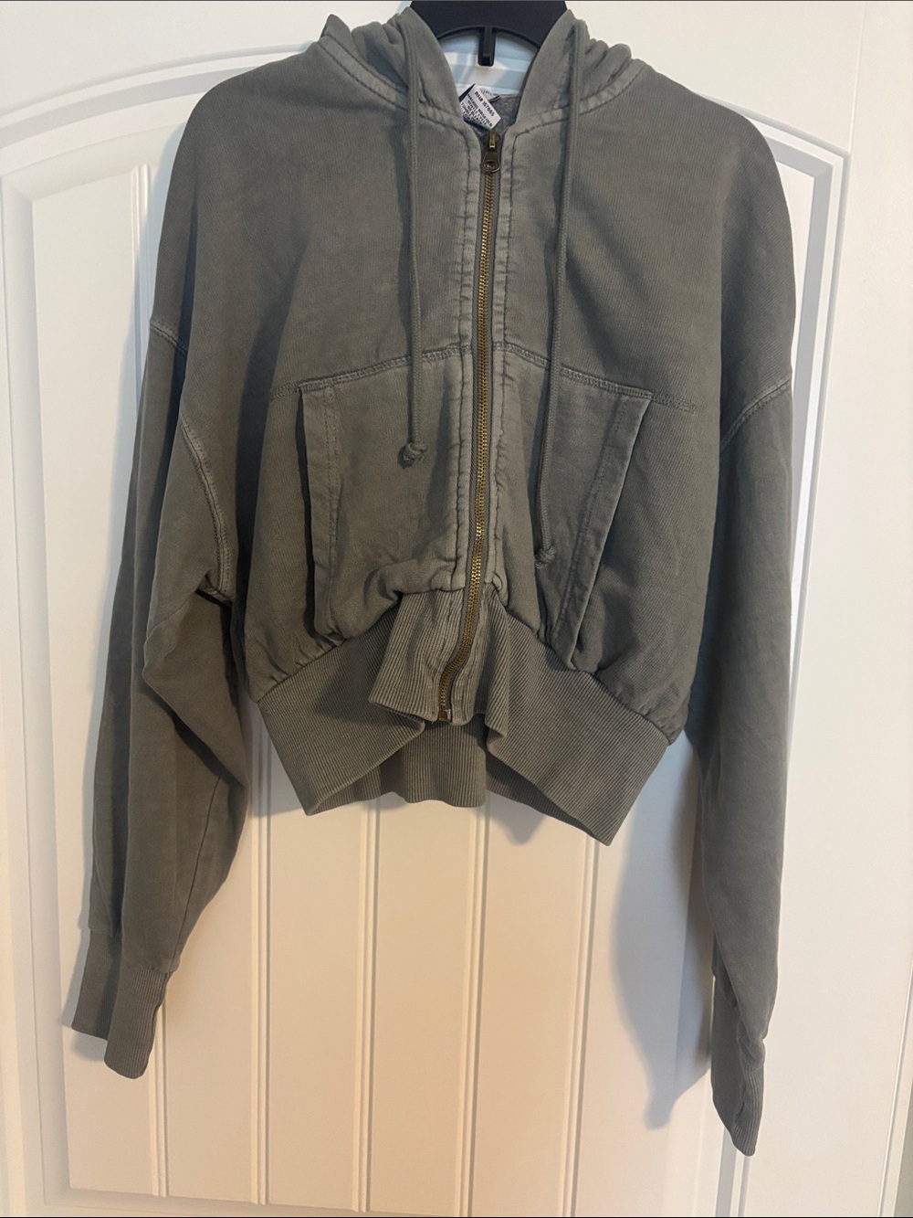 Washed Sage Zip-Up Cropped Hoodie